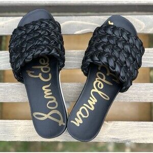 SAM EDELMAN Ainslie Black Braided Woven Slip-On Slide Sandals - Size 8.5